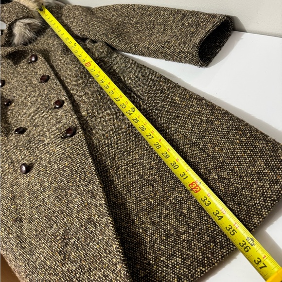 J. Crew vintage wool Brown Tweed Pea Coat with hood and  Fur Collar size 10 - Picture 6 of 11